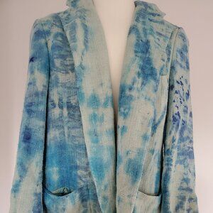 Ralph Lauren Purple Label Silk Blazer jacket 46 48 XXL blue ivory gray tie dyed